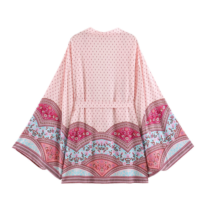 Damen Kimono-Wickelrobe im Boho-Print mit weitem Ärmeln Echoarchiv