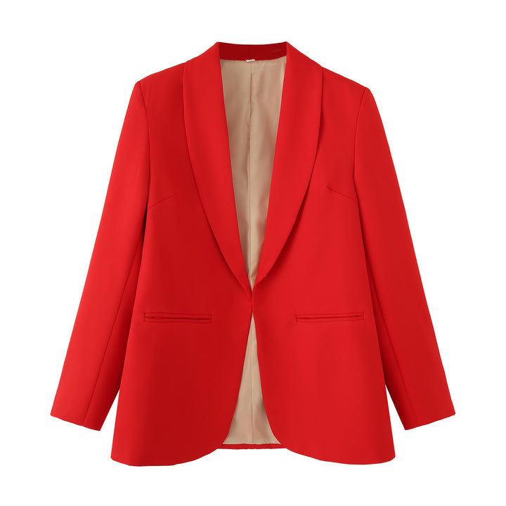 Damen eleganter Longblazer mit Schalkragen, unstrukturiertem Fall und paspelierten Leistentaschen – Valéne