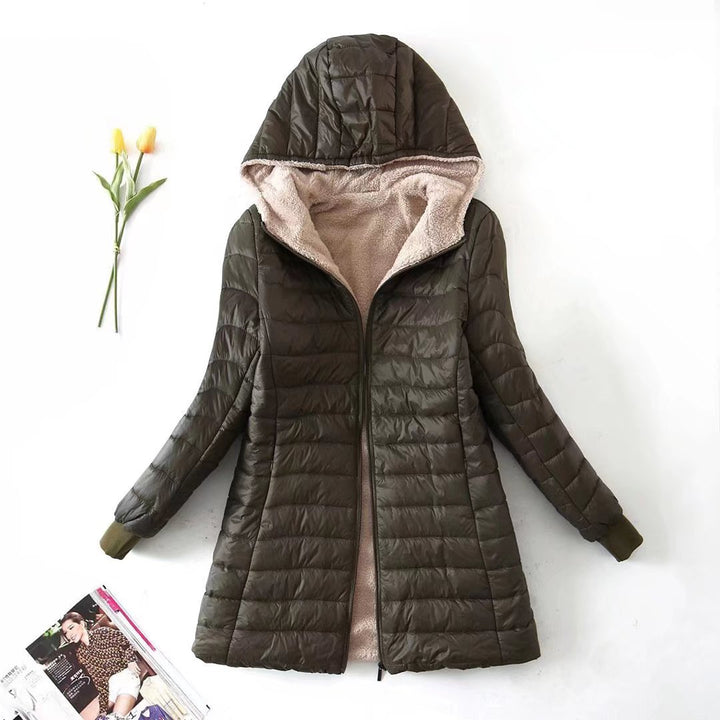Damen nan gesteppter Steppmantel mit Teddyfutter, taillierter Silhouette und Kapuze Echo Archiv