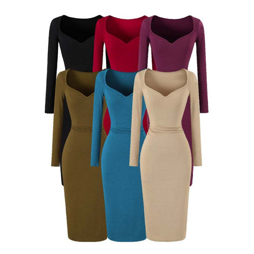 Damen Eng anliegendes Midikleid mit herzförmigem Ausschnitt und langen Ärmeln Echoarchiv