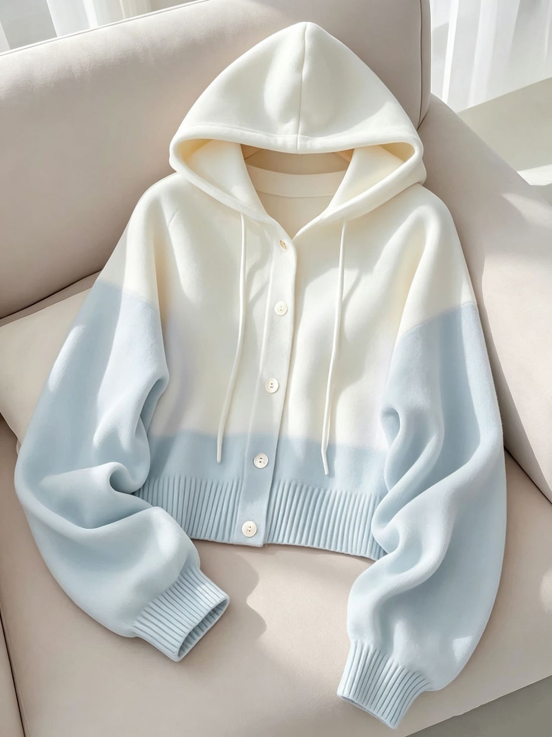 Damen Kapuzen-Strickcardigan mit Knopfleiste, geripptem Bund und Oversize-Ärmeln – Auréline