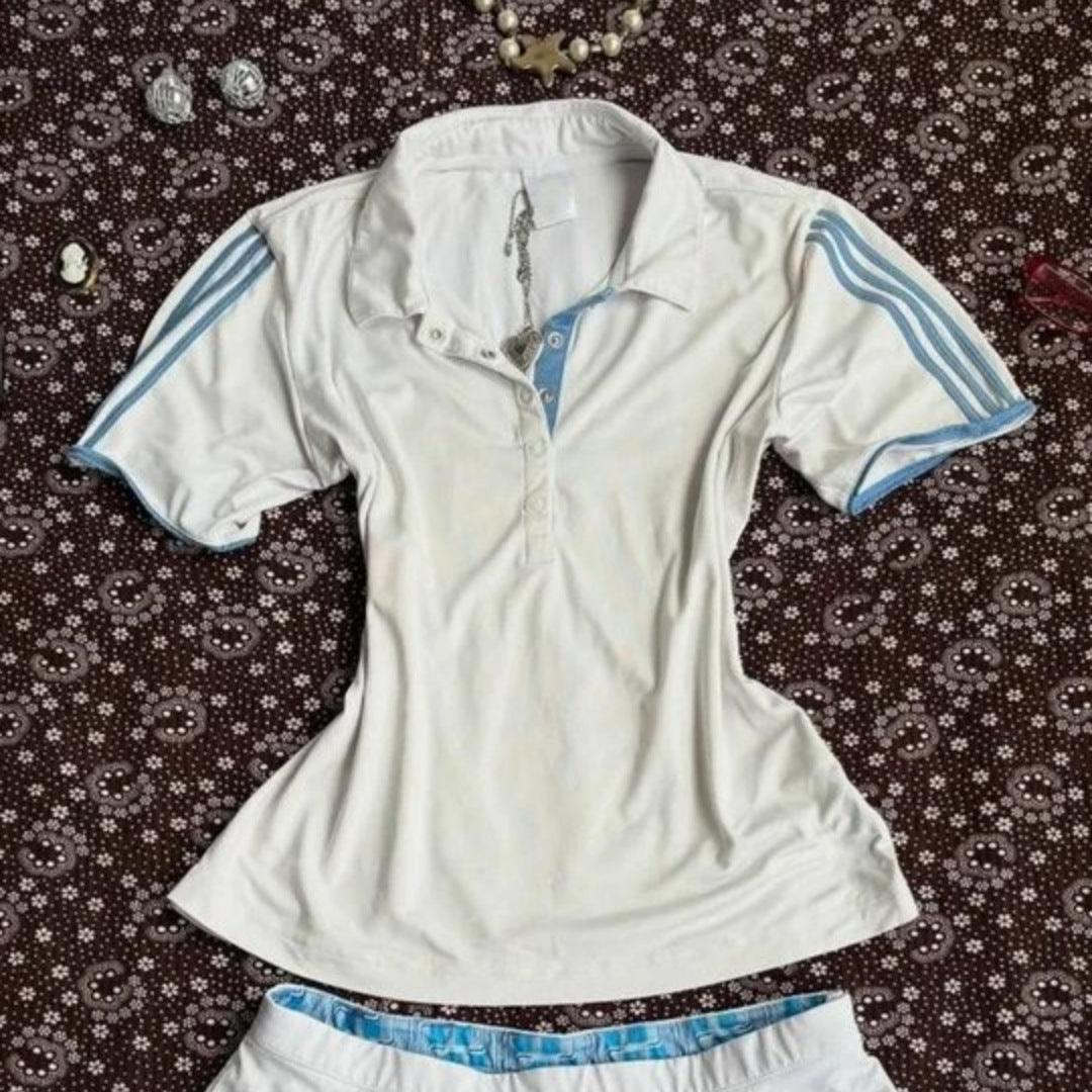 Damen Sportliches Polo-Shirt mit gestreiftem Kragen Echo Archiv