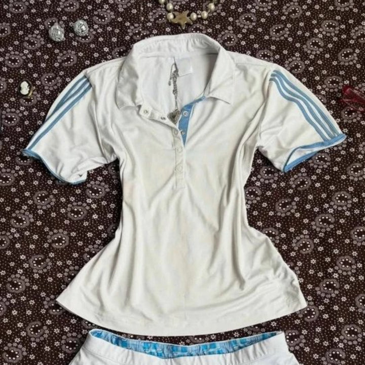 Damen Sportliches Polo-Shirt mit gestreiftem Kragen Echo Archiv