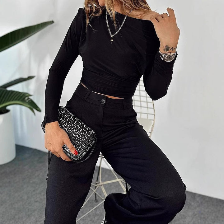 Damen Hochtaillierte weite Plissee-Hose mit weitem Bein – Avérine