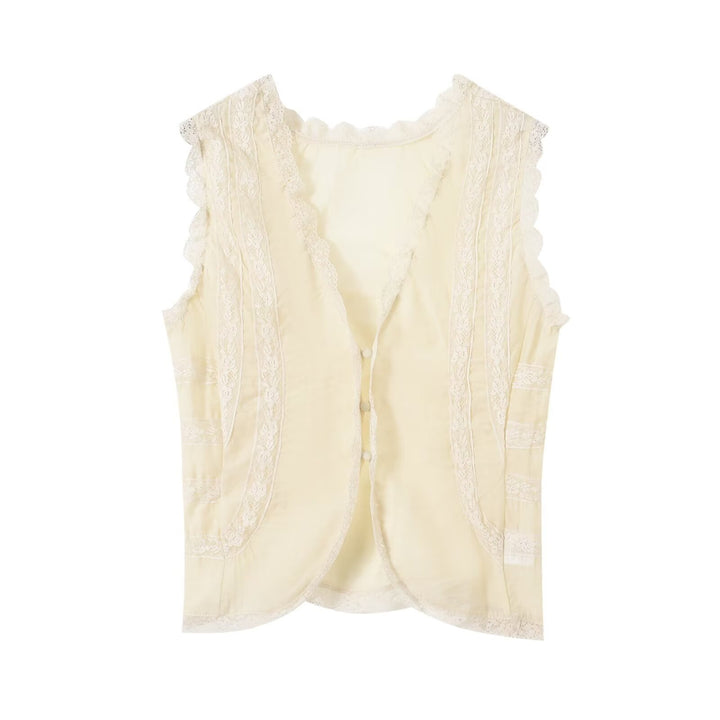 Damen-Spitzenoberteil mit eleganten Rüschendetails und Knopfverschlüssen Echo Archiv