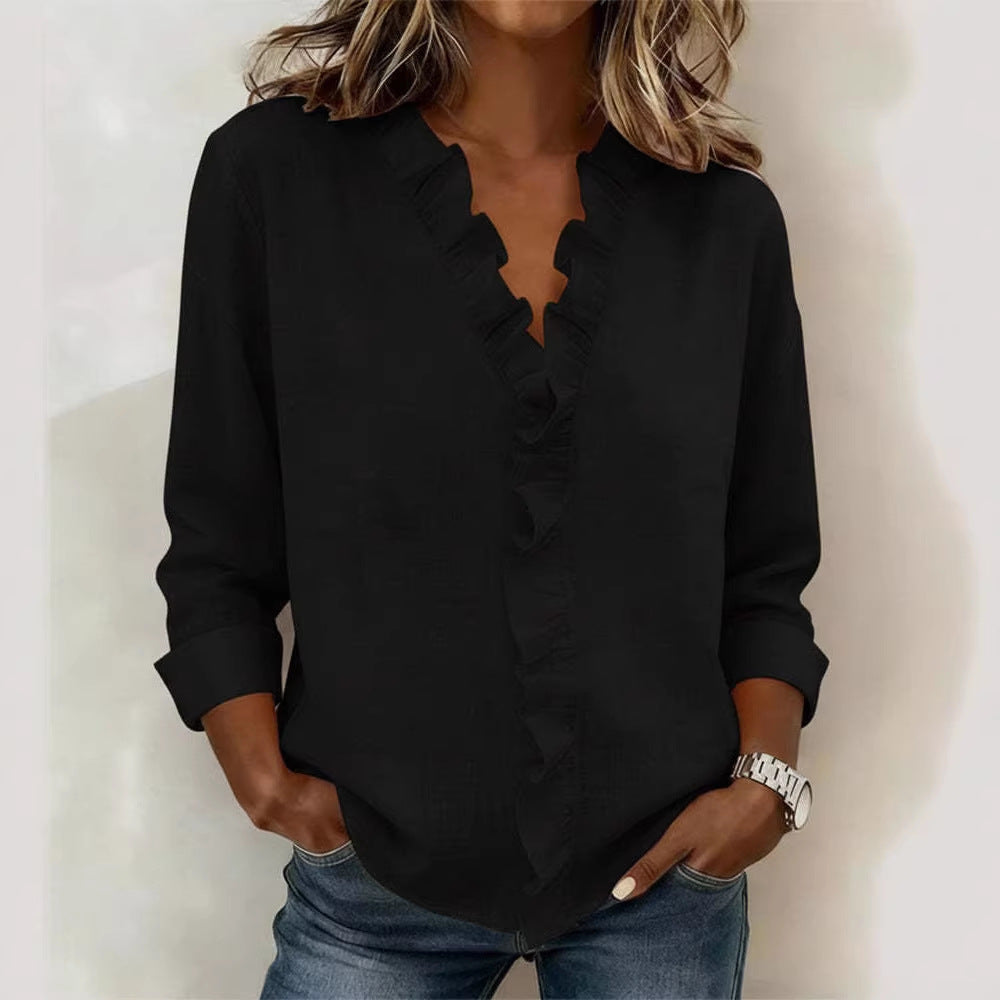 Damen romantische Bluse mit Rüschendetails und V-Ausschnitt Echo Archiv