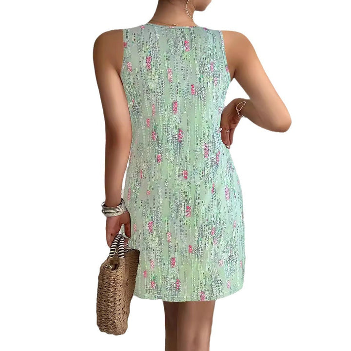 Damen ärmelloses Sommerkleid mit modischem V-Ausschnitt und Knopfdetails Echoarchiv