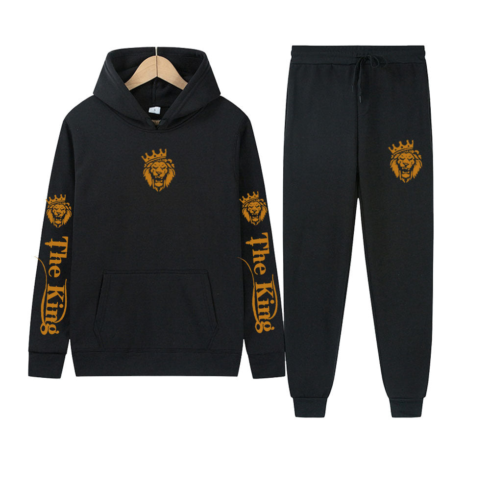 Herren Sportliches Kapuzenpulli und Jogginghose Set mit Königsmotiv Echoarchiv