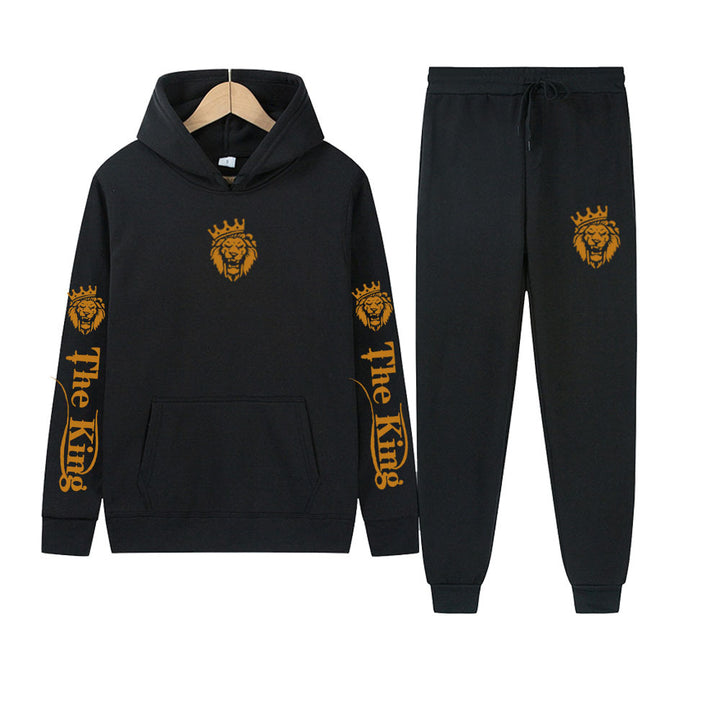 Herren Sportliches Kapuzenpulli und Jogginghose Set mit Königsmotiv Echoarchiv