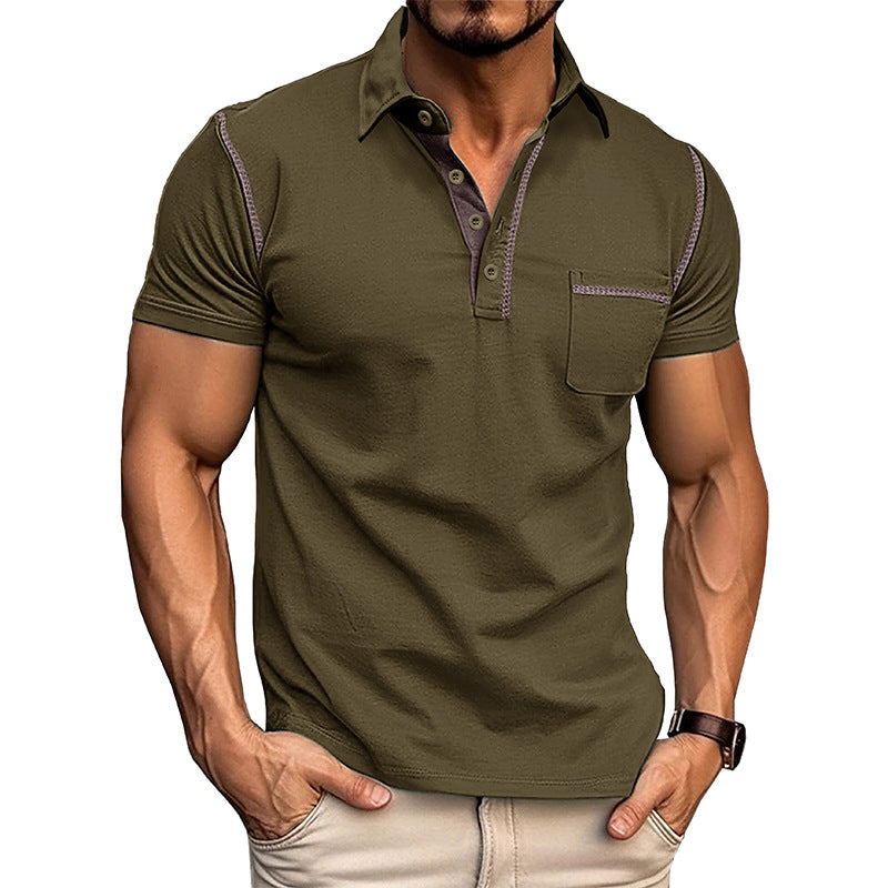 Herren Kurzarm-Hemd mit modischem Henley-Ausschnitt und Brusttasche Echoarchiv