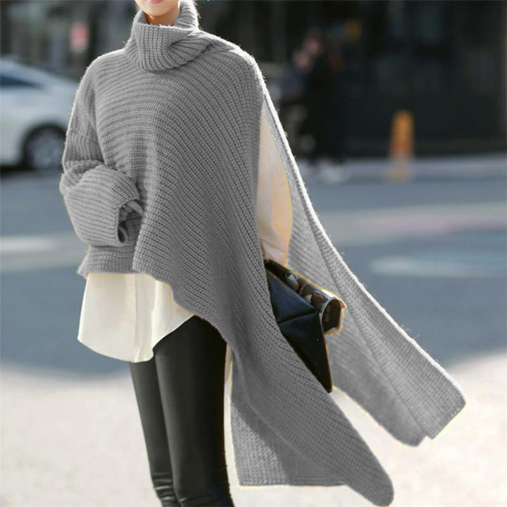 Damen Asymmetrischer Rollkragen-Poncho mit seitlichem Cape-Detail Echo Archiv