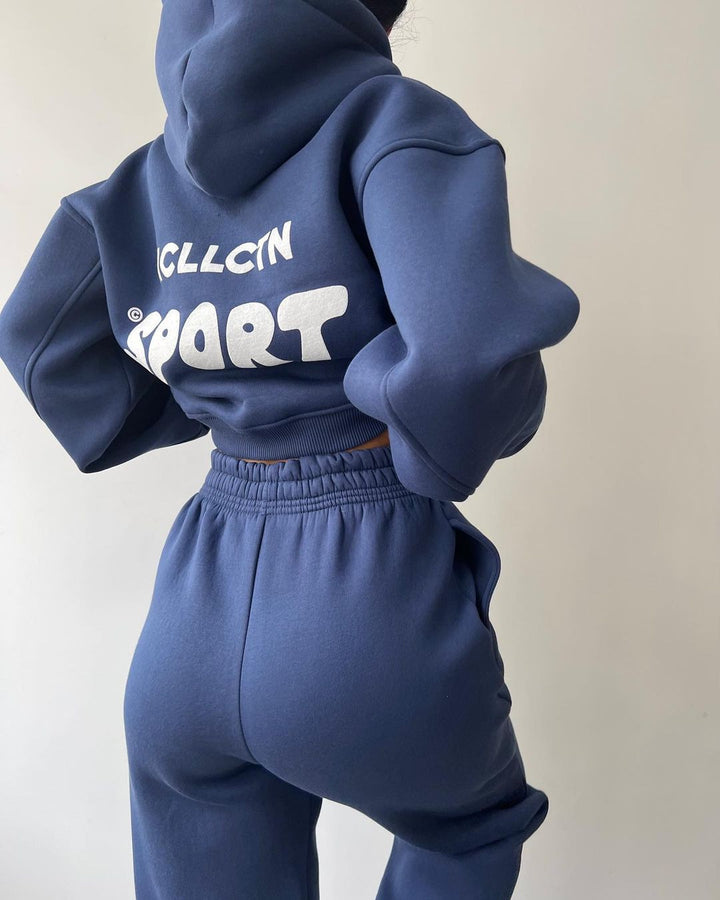 Damen Cropped Kapuzenpullover und High‑Waist Jogginghose Lounge‑Set aus Baumwollfleece Echoarchiv