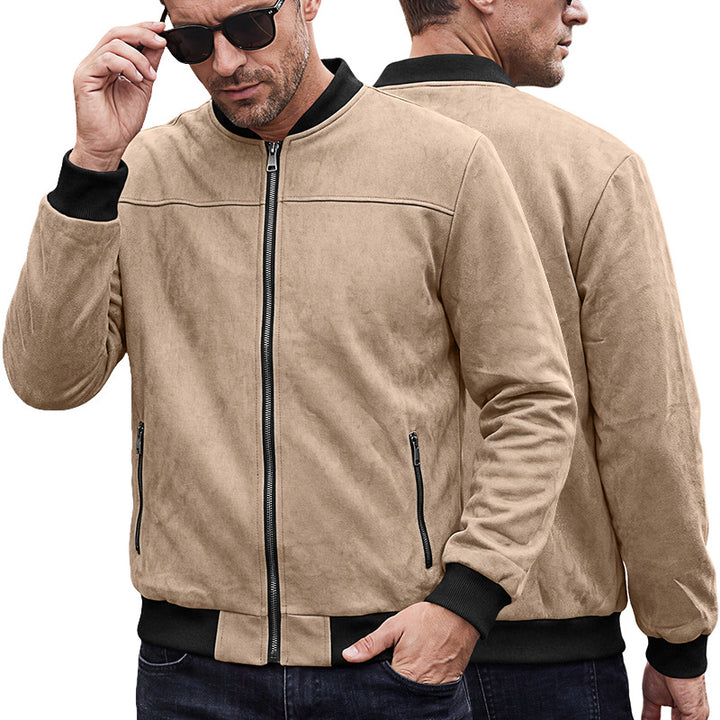 Herren Wildlederoptik Bomberjacke mit Rippenbündchen und Reißverschluss-Taschen – Brevano
