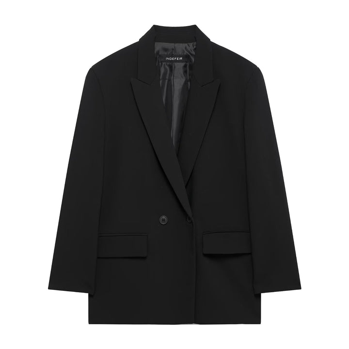 Damen Langer Zweireihiger Blazer-Mantel mit Oversize-Schnitt und Pattentaschen Echo Archiv