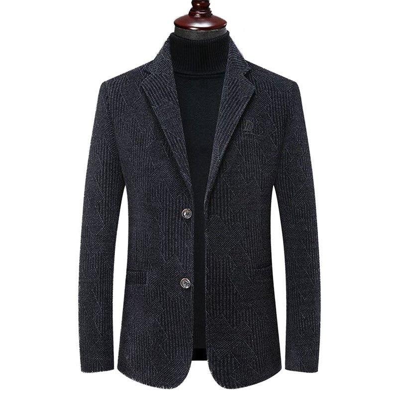 Herren Moderner Stehkragen-Blazer im Bouclé-Look mit feiner geometrischer Struktur – Tianoro