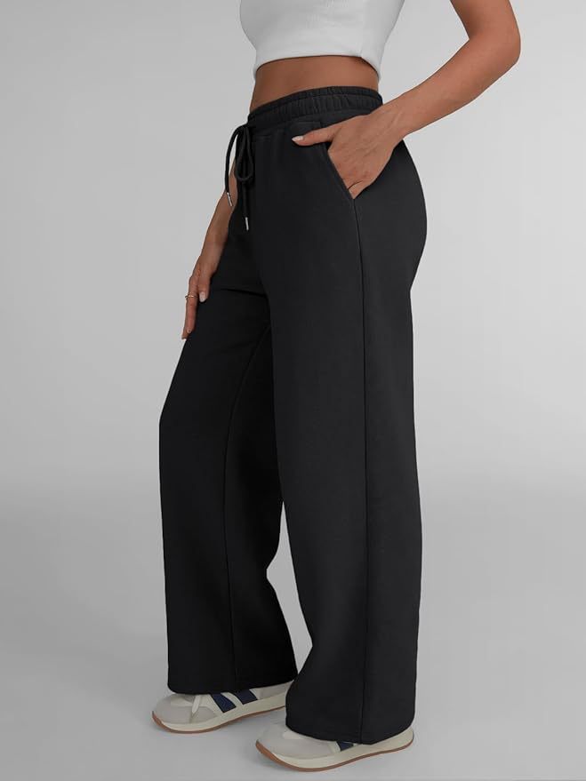 Damen weite Loungehose mit hohem Elastikbund, verstellbarem Kordelzug und fließender Palazzosilhouette – Avélisse