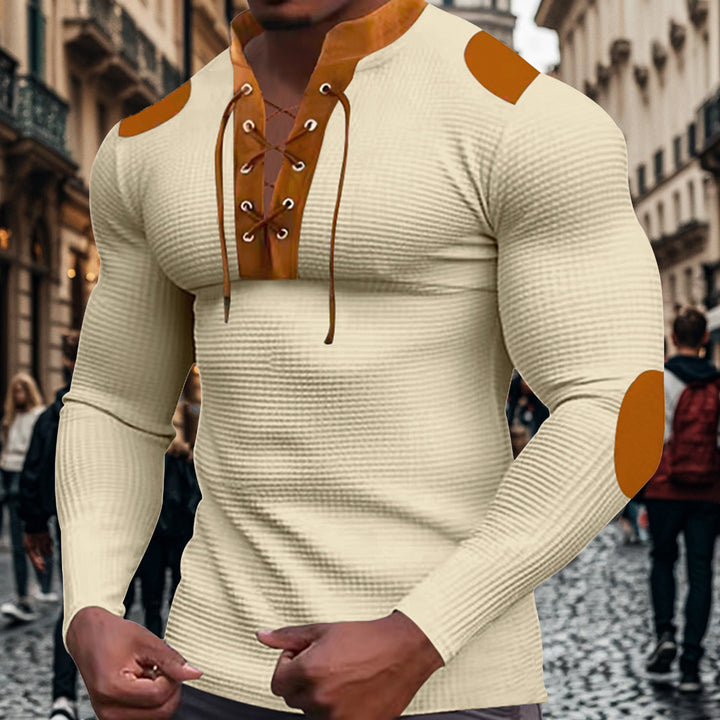Herren Langarmshirt mit modernem Schnürdesign und Kontrastakzenten Echoarchiv