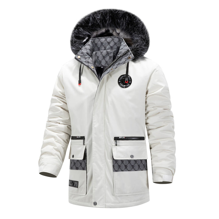 Herren Langer Thermo-Parka mit Kapuze, Logo-Innenfutter und Multifunktions-Taschen Echoarchiv