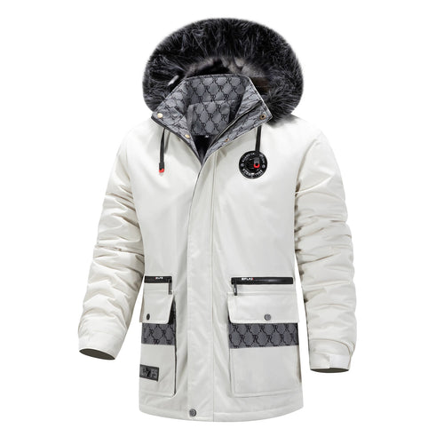 Herren Langer Thermo-Parka mit Kapuze, Logo-Innenfutter und Multifunktions-Taschen Echoarchiv