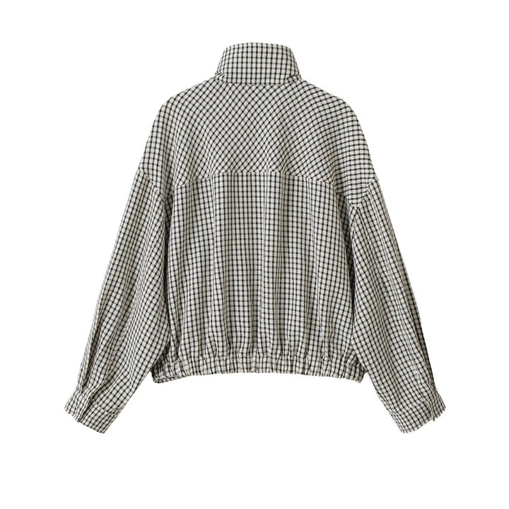 Damen Oversize Kurzblouson im Karo-Design mit hohem Stehkragen und Tunnelzugsaum Echo Archiv