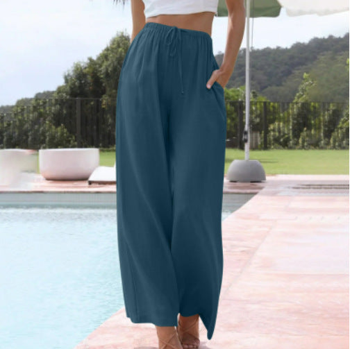 Damen weite Leinenhose mit elastischem Bund und praktischen Seitentaschen Echo Archiv