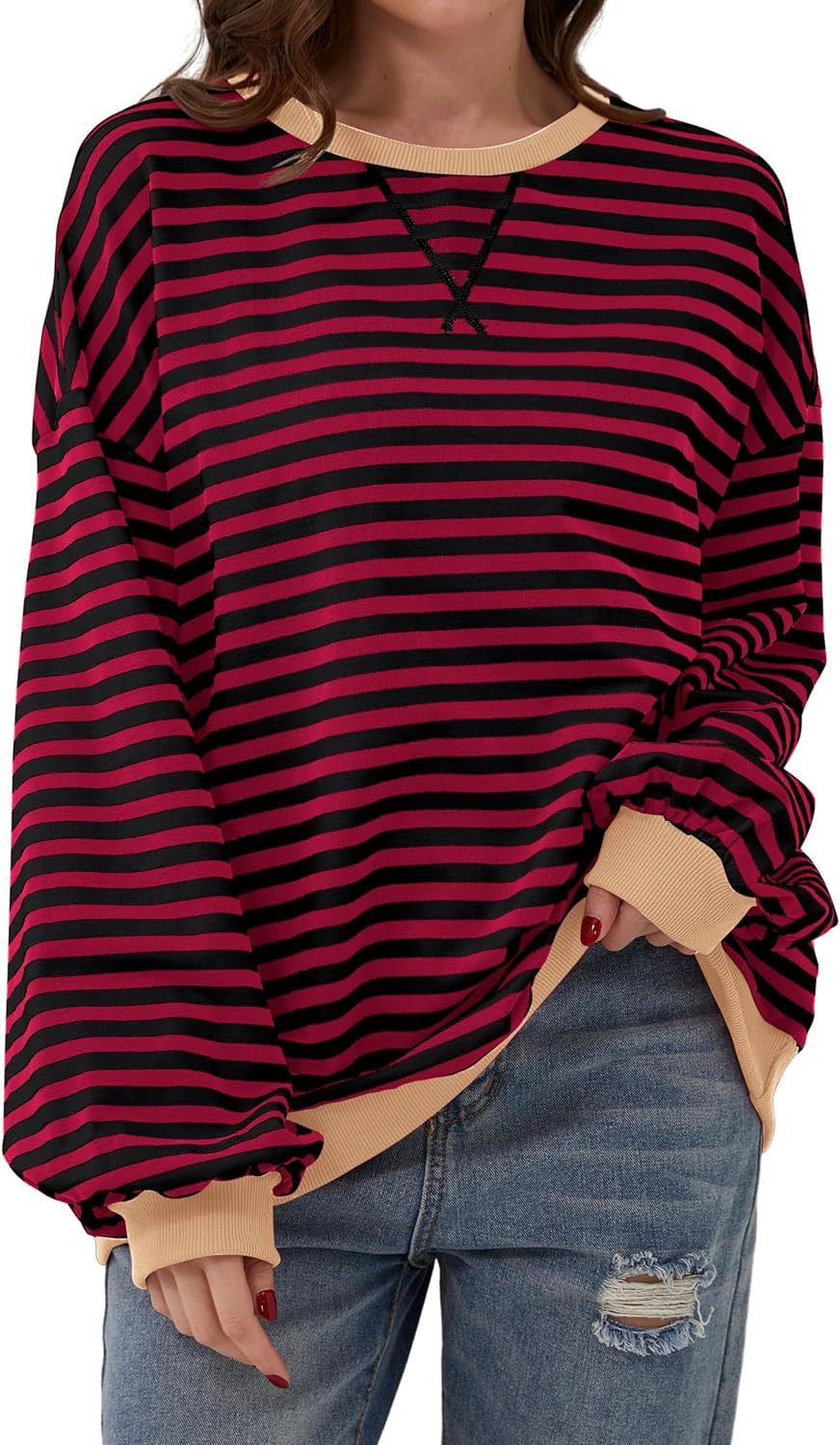 Damen Lässiger Sweatshirt mit bunten Streifen und weitem Schnitt – Avérine