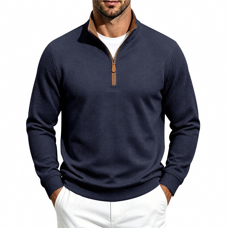 Herren Halbzip-Pullover mit Waffelstruktur und Kontrastkragen Echoarchiv