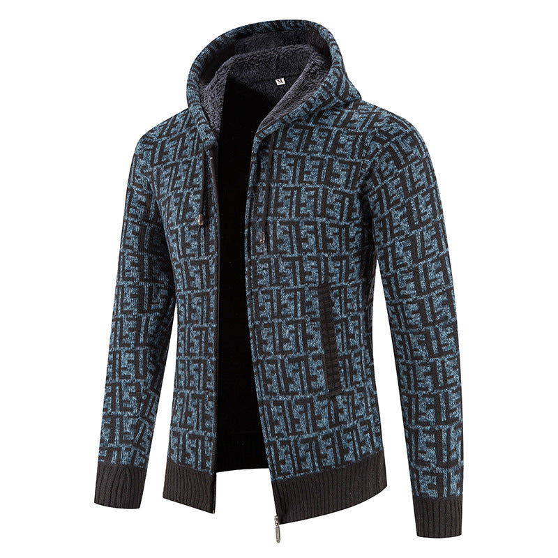 Herren Hochwertige Strickjacke mit modernem Muster und Kapuze Echoarchiv