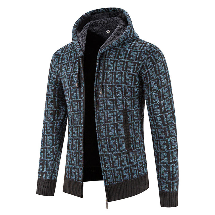 Herren Hochwertige Strickjacke mit modernem Muster und Kapuze Echoarchiv