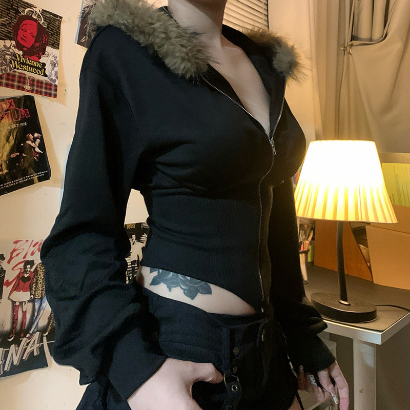 Damen Kurzgeschnittene Kapuzenjacke mit figurformender Rippen‑Corsage und durchgehendem Reißverschluss Echo Archiv