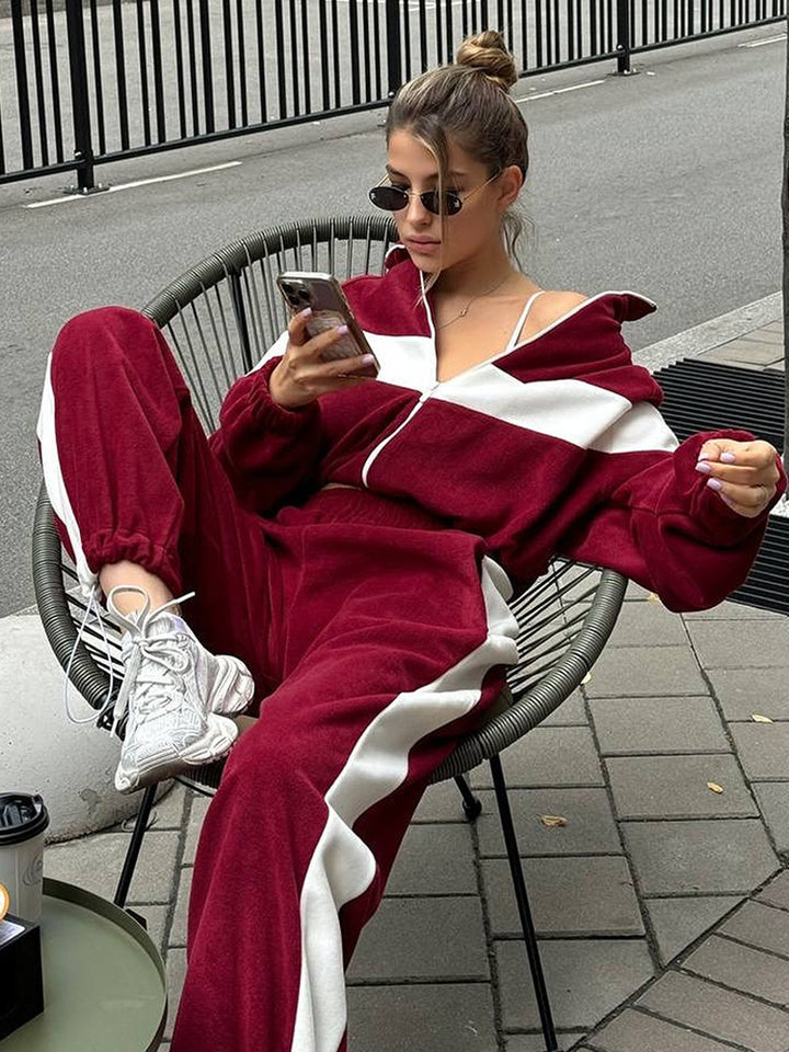 Damen nan kuscheliger Fleece-Trainingsanzug mit Zip-Jacke und elastischen Bündchen Echo Archiv