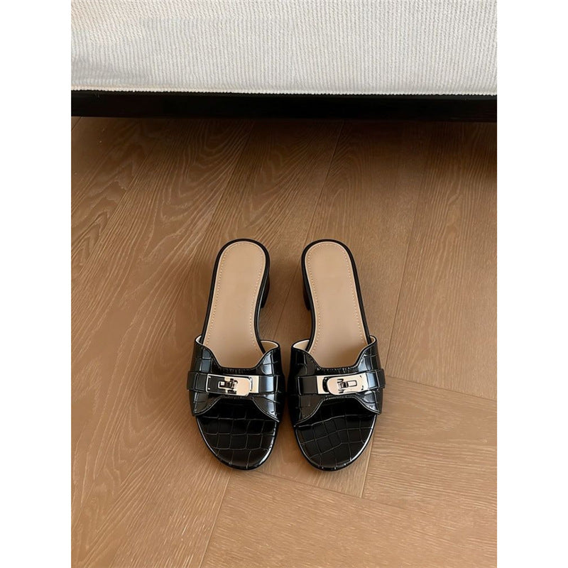 Damen elegante Croc‑Patent‑Mules mit kleinem Blockabsatz Echo Archiv