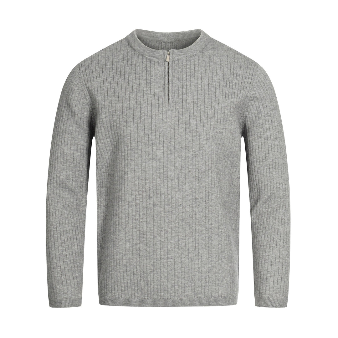 Unisex Rippstrick-Halbzip-Pullover mit schmaler Silhouette und Troyerkragen Echoarchiv