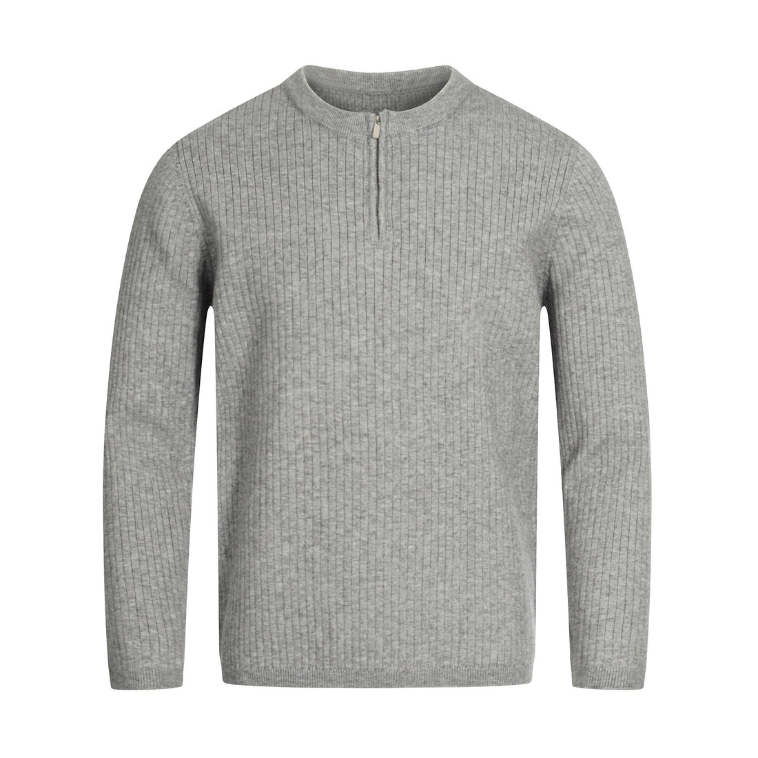 Unisex Rippstrick-Halbzip-Pullover mit schmaler Silhouette und Troyerkragen Echoarchiv