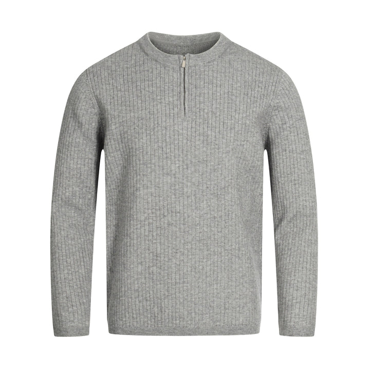 Unisex Rippstrick-Halbzip-Pullover mit schmaler Silhouette und Troyerkragen Echoarchiv