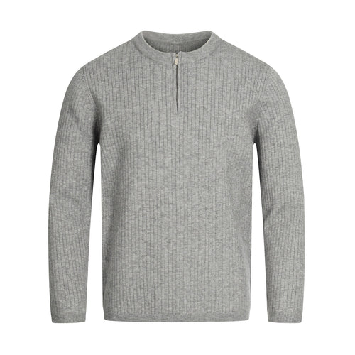 Unisex Rippstrick-Halbzip-Pullover mit schmaler Silhouette und Troyerkragen Echoarchiv