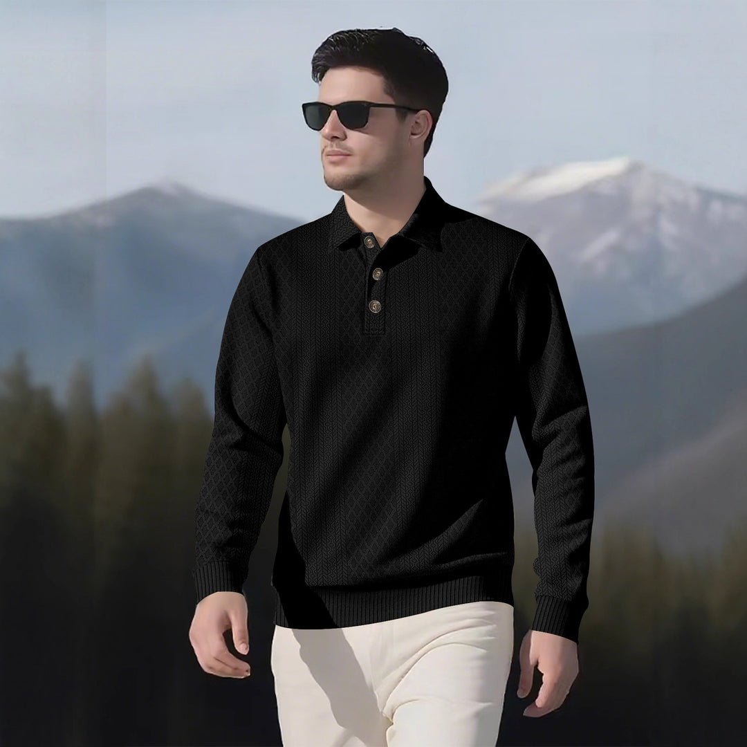 Herren Langarm-Polohemd mit strukturiertem Design und modischen Knöpfen Echoarchiv