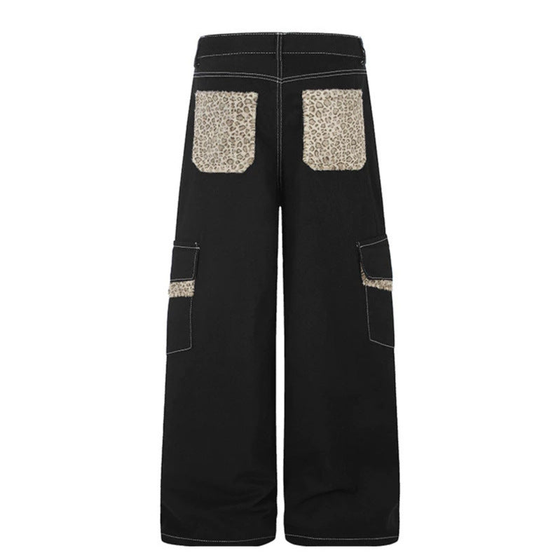Damen Weite Cargo-Hose mit hoher Taille, großen Klappentaschen und Fellbesatz Echoarchiv