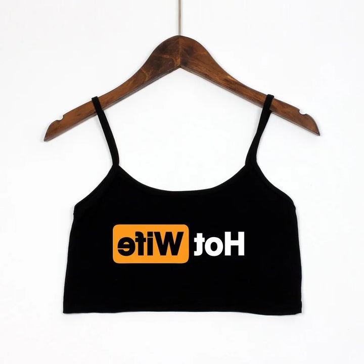 Damen Crop-Top mit modernen Schriftzügen und verstellbaren Trägern Echo Archiv