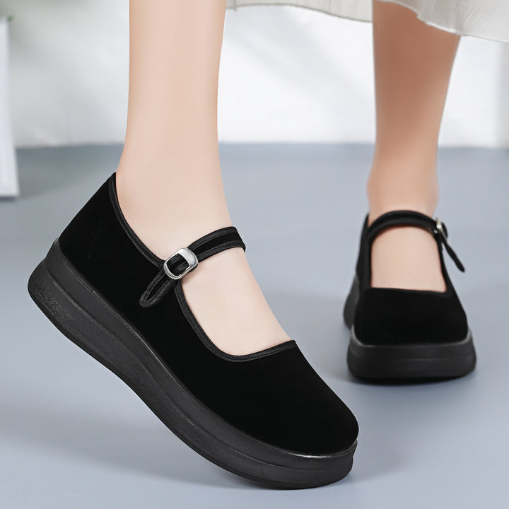 Damen nan Mary-Jane Plateau-Slipper mit verstellbarem Riemen und orthopädischer Komfortsohle Echo Archiv