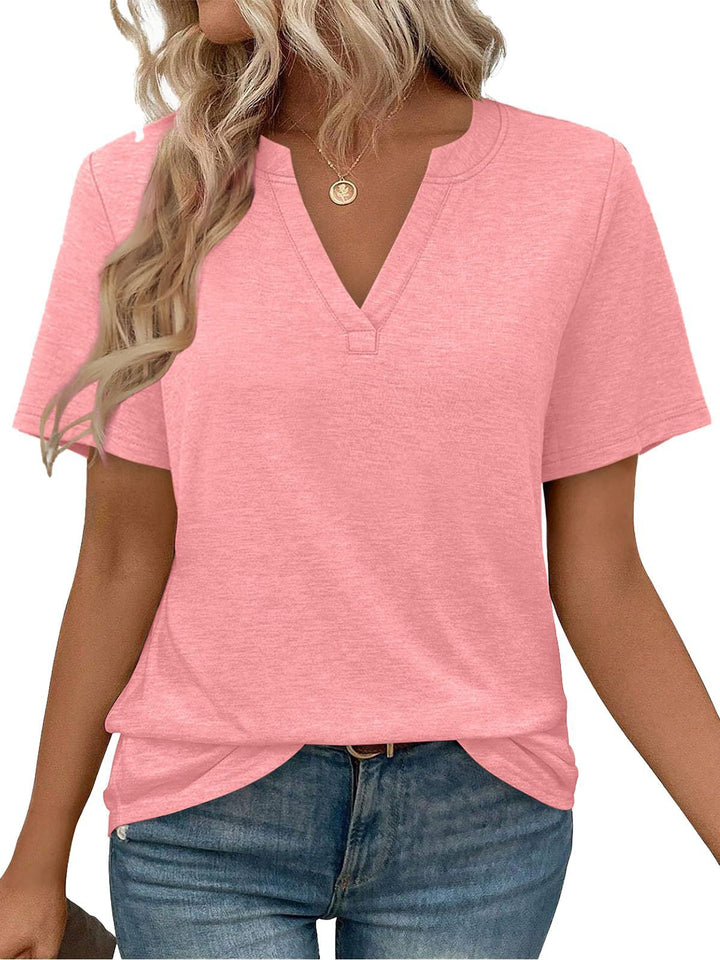 Damen V-Ausschnitt Kurzarm T-Shirt aus angenehmem Baumwollmix mit lässigem Schnitt Echoarchiv
