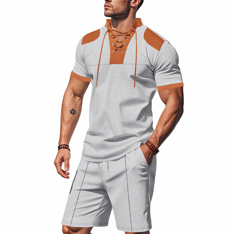 Herren sportliches Oberteil und Shorts-Set mit modischem Schnürdesign Echoarchiv