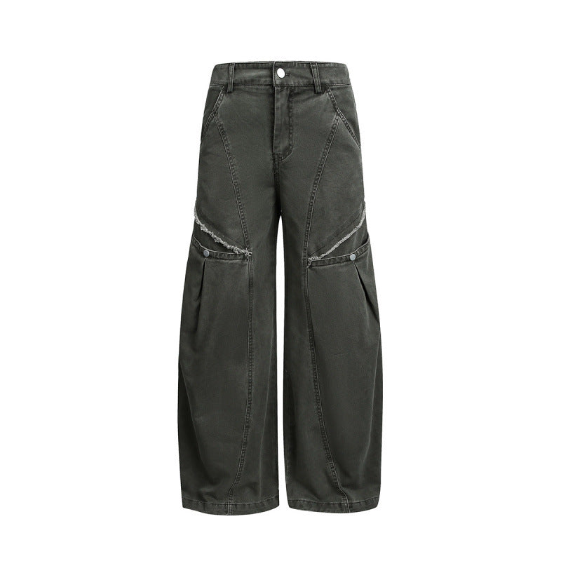 Damen Weite Ballon-Cargo-Hose mit hoher Taille, großen Pattentaschen und sichtbaren Nahtdetails Echo Archiv