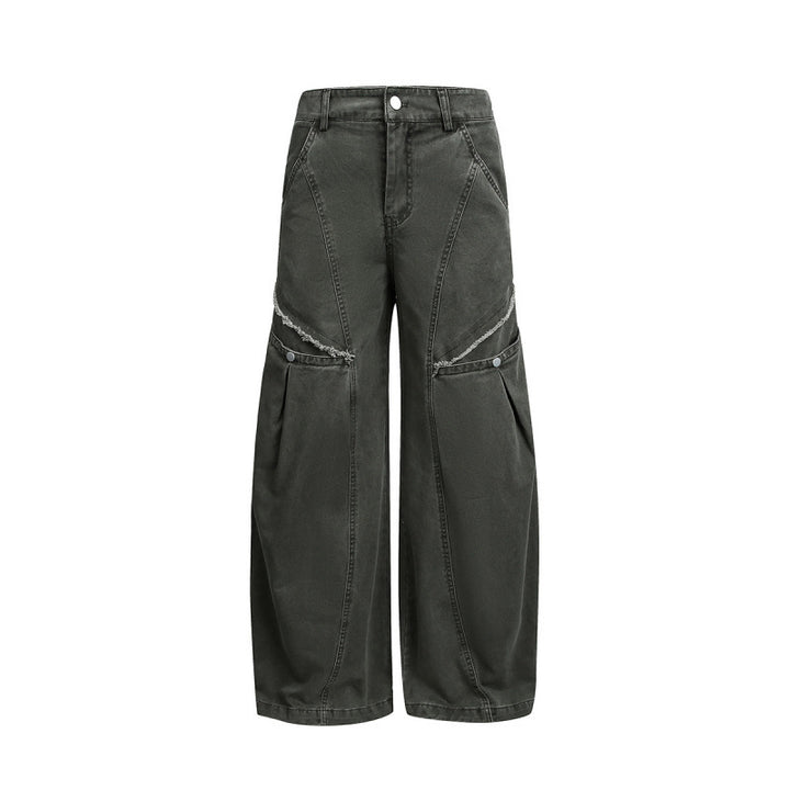Damen Weite Ballon-Cargo-Hose mit hoher Taille, großen Pattentaschen und sichtbaren Nahtdetails Echo Archiv