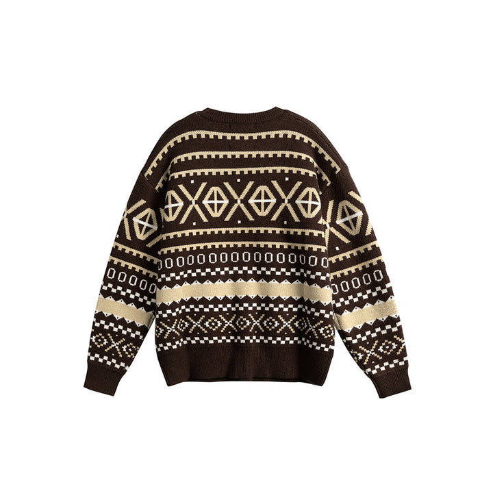 Unisex Gemusterter Grobstrickpullover im Norwegerstil mit Rundhals Echoarchiv