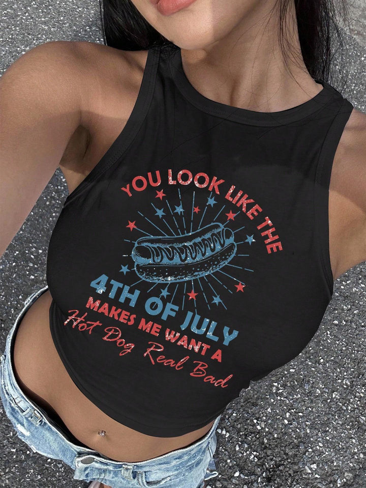 Damen Cropped Tanktop mit kreativem Schriftzug und lebhaftem Design Echo Archiv