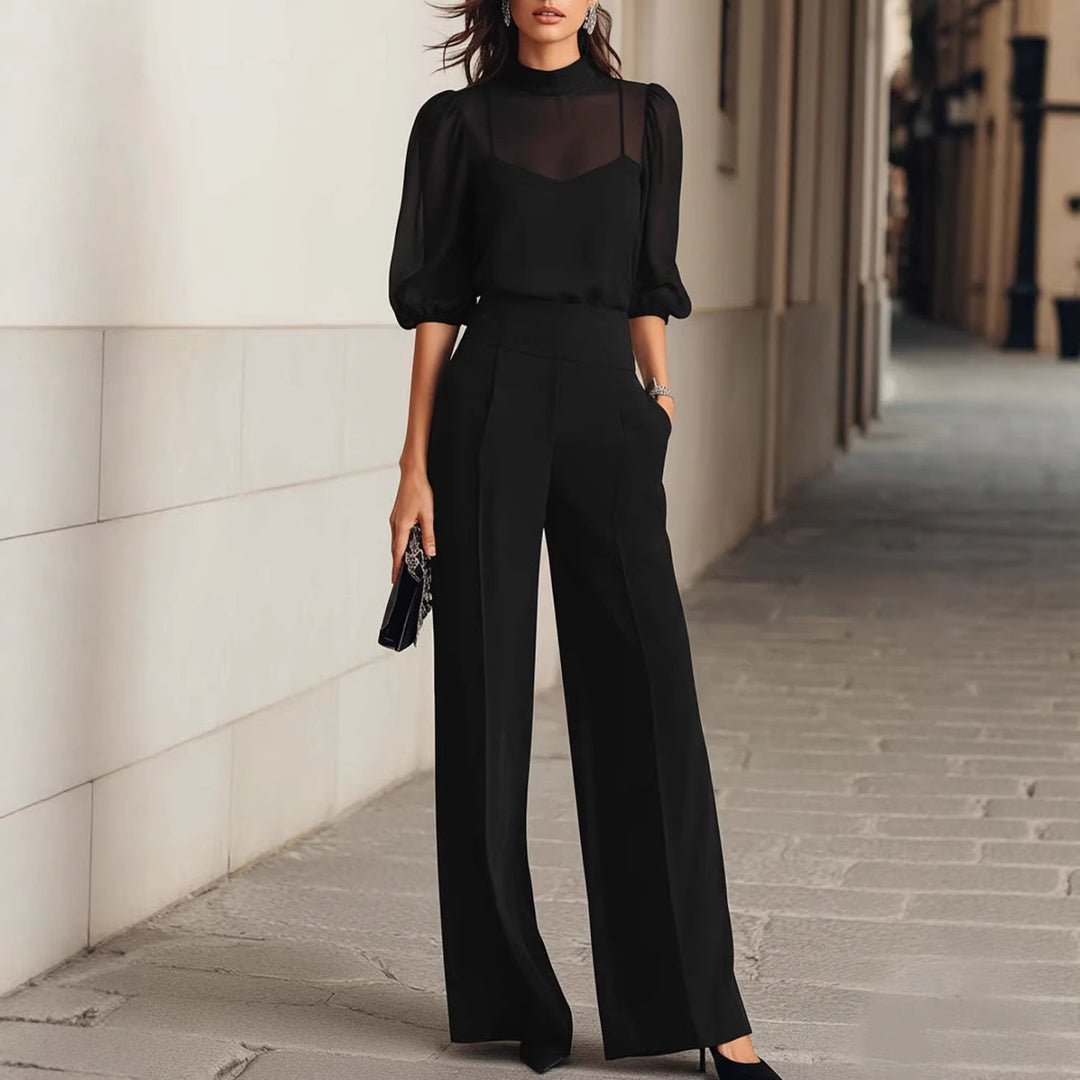 Damen elegantes Blusenset mit weiten Beinen und transparenten Ärmeln Echo Archiv