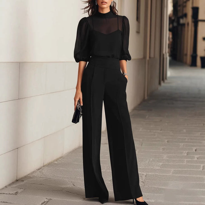 Damen elegantes Blusenset mit weiten Beinen und transparenten Ärmeln Echo Archiv