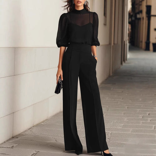 Damen elegantes Blusenset mit weiten Beinen und transparenten Ärmeln Echo Archiv