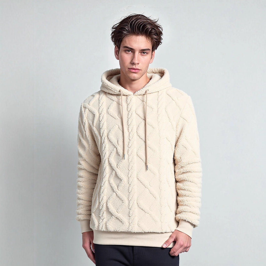 Herren Teddy-Fleece-Hoodie mit diamantstruktur, gefütterter Kapuze und weichen Rippbündchen Echoarchiv